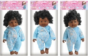 [Beiweiwei] 14-inch 30cm, 5 joints, vinyl body, 3D real eyes, bent legs, Black expressive fat baby doll in blue outfit + 4-tone IC (AG132), 3 styles assorted