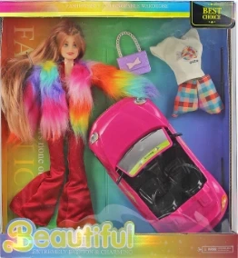 [Beiweiwei] 11-inch, 11 joints, solid body, printed eyes, fashion exquisite blue suit Barbie doll + car + dress + bag