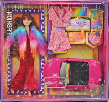 [Beiweiwei] 11-inch, 11 joints, solid body, printed eyes, fashion exquisite Barbie doll with dress + car + boots + bag + hair clip