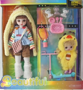 12-inch 30cm, 13 joints, solid body, 3D eyes, fashion exquisite panda sister loli doll + 6-inch mini loli