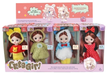 6-inch OB11 doll 17cm, 13 joints, solid body, 3D comic eyes, fashion cartoon loli doll display box, 16 small boxes, 4 styles assorted