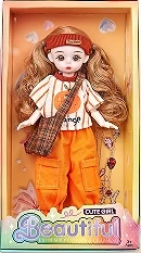 12-inch 30cm, 13 joints, solid body, 3D comic eyes, fashion cartoon hair band + crossbody bag loli doll