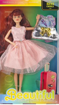 [Beiweiwei] 11-inch, 11 joints, solid body, printed eyes, fashion exquisite pink gown Barbie doll + bag