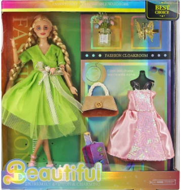 [Beiweiwei] 11-inch, 11 joints, solid body, printed eyes, green gown fashion exquisite Barbie doll + dress + accessories