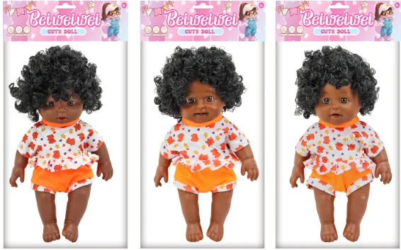 [Beiweiwei] 14-inch 30cm, 5 joints, hollow body, 3D real eyes, bent legs, Black expressive fat baby doll in orange outfit + 4-tone IC (AG132), 3 styles assorted