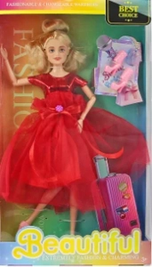 [Beiweiwei] 11-inch, 11 joints, solid body, printed eyes, fashion exquisite red gown Barbie doll + shoes