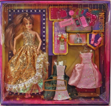 [Beiweiwei] 11-inch, 11 joints, solid body, printed eyes, fashion exquisite Barbie doll + dress + accessories
