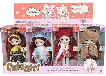 6-inch OB11 doll 17cm, 13 joints, solid body, 3D comic eyes, fashion cartoon loli doll display box, 16 small boxes, 4 styles assorted