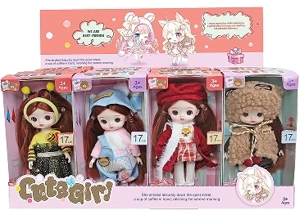 6-inch OB11 doll 17cm, 13 joints, solid body, 3D comic eyes, fashion cartoon loli doll display box, 16 small boxes, 4 styles assorted