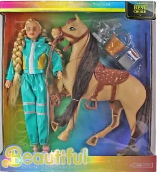 [Beiweiwei] 11-inch, 11 joints, solid body, printed eyes, fashion exquisite blue suit Barbie doll + horse + blister accessories