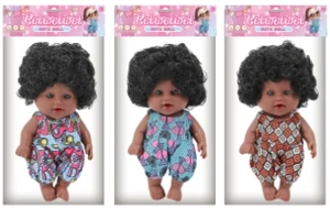 [Beiweiwei] 8-inch 17cm, 5 joints, vinyl body, 3D real eyes, floral outfit Black expressive fat baby doll, 3 styles assorted
