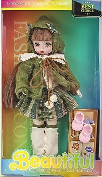 12-inch 30cm, 13 joints, solid body, 3D comic eyes, fashion cartoon green hat loli doll