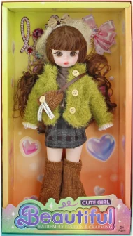 12-inch 30cm, 13 joints, solid body, 3D comic eyes, fashion cartoon hat casual loli doll + crossbody bag