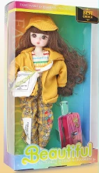 12-inch 30cm, 13 joints, solid body, 3D comic eyes, fashion cartoon hat + crossbody bag loli doll