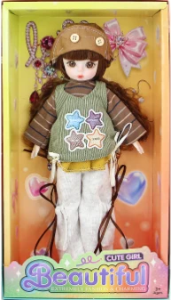 12-inch 30cm, 13 joints, solid body, 3D comic eyes, fashion cartoon hat casual loli doll