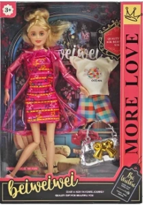 [Beiweiwei] 11-inch, 11 joints, solid body, printed eyes, fashion exquisite raincoat Barbie doll + dress + bag