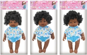 [Beiweiwei] 14-inch 30cm, 5 joints, hollow body, 3D real eyes, bent legs, Black expressive fat baby doll in blue outfit + 4-tone IC (AG132), 3 styles assorted