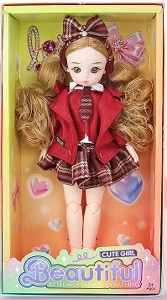 12-inch 30cm, 13 joints, solid body, 3D comic eyes, fashion cartoon red academy style headdress loli doll