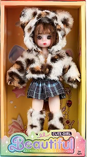 12-inch 30cm, 13 joints, solid body, 3D comic eyes, fashion cartoon leopard print hooded loli doll