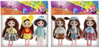 6-inch 17cm doll, 13 joints, solid body, expressive face, fashion cute loli doll, 3-pack, 2 styles assorted