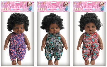 [Beiweiwei] 14-inch 30cm, 5 joints, hollow body, 3D real eyes, bent legs, Black expressive fat baby doll in floral outfit + 4-tone IC (AG132), 3 styles assorted