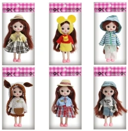 6-inch 17cm doll, 13 joints, solid body, 3D comic eyes, fashion cartoon loli doll, 6 styles assorted