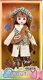12-inch 30cm, 13 joints, solid body, 3D comic eyes, fashion cartoon hat + crossbody bag loli doll