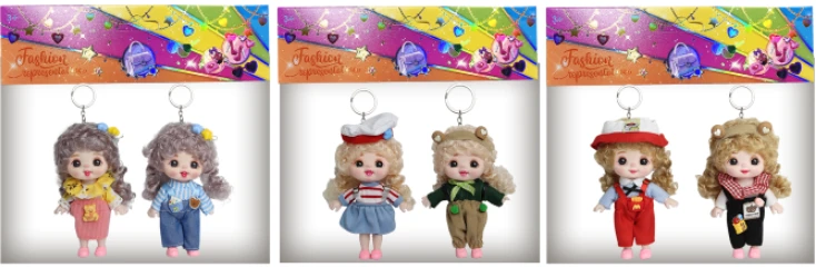 6-inch 15cm, 13 joints, solid body, expressive face, fashion cute big-face loli doll + keychain, 2-pack, 3 styles assorted
