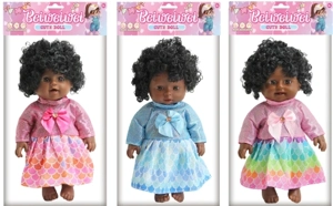 [Beiweiwei] 14-inch 30cm, 5 joints, hollow body, 3D real eyes, bent legs, Black expressive fat baby doll in floral dress + 4-tone IC (AG132), 3 styles assorted