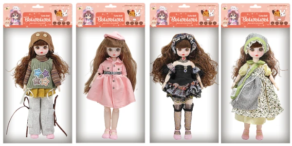 12-inch 30cm, 13 joints, solid body, 3D comic eyes, fashion cartoon hat loli doll, 4 styles assorted