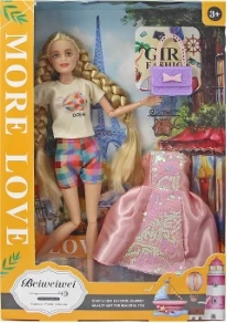 [Beiweiwei] 11-inch, 11 joints, solid body, printed eyes, fashion exquisite ponytail Barbie doll + dress + handbag