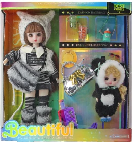 12-inch 30cm, 13 joints, solid body, 3D eyes, fashion exquisite panda sister loli doll + 6-inch mini loli