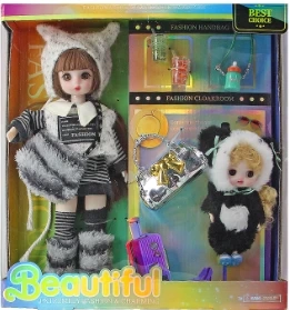 12-inch 30cm, 13 joints, solid body, 3D eyes, fashion exquisite panda sister loli doll + 6-inch mini loli