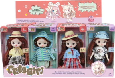 6-inch 17cm doll, 13 joints, solid body, 3D comic eyes, fashion cartoon loli doll display box, 16 small boxes, 4 styles assorted