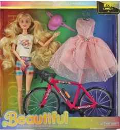 [Beiweiwei] 11-inch, 11 joints, solid body, printed eyes, fashion exquisite blue suit Barbie doll + bicycle + dress + helmet