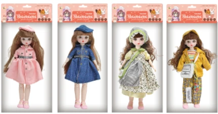 12-inch 30cm, 13 joints, solid body, 3D comic eyes, fashion cartoon hat loli doll, 4 styles assorted