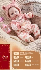 [Beiweiwei] 18-inch 43cm, 5 joints, vinyl body, 3D real eyes, pink bear reborn baby doll with pacifier + feeding bottle