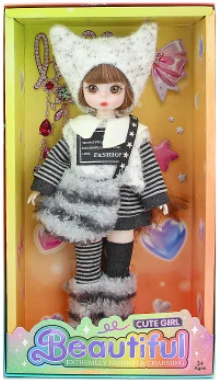 12-inch 30cm, 13 joints, solid body, 3D comic eyes, fashion cartoon hat casual loli doll + crossbody bag