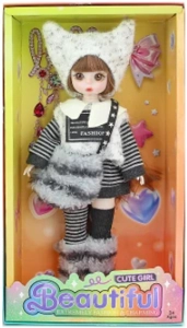 12-inch 30cm, 13 joints, solid body, 3D comic eyes, fashion cartoon hat casual loli doll + crossbody bag