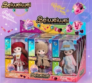 6-inch OB11 doll 17cm, 13 joints, solid body, 3D comic eyes, fashion cartoon loli doll display box, 12 small boxes, 3 styles assorted