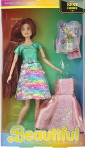 [Beiweiwei] 11-inch, 11 joints, solid body, printed eyes, fashion exquisite cyan dress Barbie doll + dress + vase