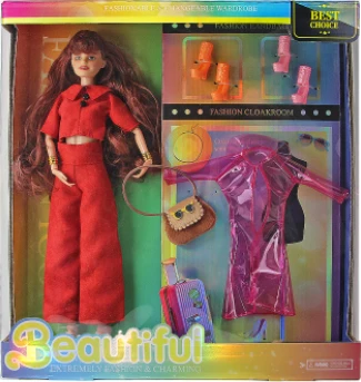 [Beiweiwei] 11-inch, 11 joints, solid body, printed eyes, fashion exquisite red suit Barbie doll + accessories