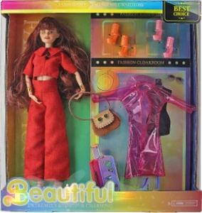 [Beiweiwei] 11-inch, 11 joints, solid body, printed eyes, fashion exquisite red suit Barbie doll + accessories