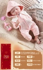 [Beiweiwei] 18-inch 43cm, 5 joints, vinyl body, closed eyes, pink pajamas reborn baby doll with pacifier + feeding bottle