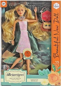 [Beiweiwei] 11-inch, 11 joints, solid body, printed eyes, fashion exquisite ponytail Barbie doll with hair accessory + hat