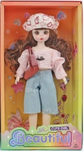 [Beiweiwei] 12-inch 30cm, 13 joints, solid body, 3D comic eyes, fashion cartoon hat casual loli doll