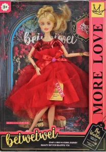 [Beiweiwei] 11-inch, 11 joints, solid body, printed eyes, fashion exquisite red dress Barbie doll + necklace
