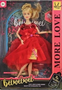 [Beiweiwei] 11-inch, 11 joints, solid body, printed eyes, fashion exquisite red dress Barbie doll + necklace