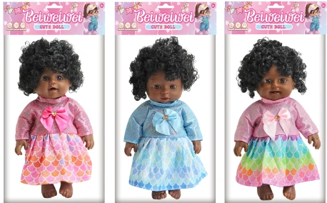 [Beiweiwei] 14-inch 30cm, 5 joints, vinyl body, 3D real eyes, bent legs, Black expressive fat baby doll in floral dress + 4-tone IC (AG132), 3 styles assorted