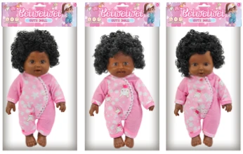 [Beiweiwei] 14-inch 30cm, 5 joints, hollow body, 3D real eyes, bent legs, Black expressive fat baby doll in pink outfit + 4-tone IC (AG132), 3 styles assorted